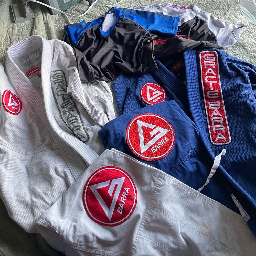 Gracie Barra Jiu-Jitsu Gi Set in White and Blue Shirts